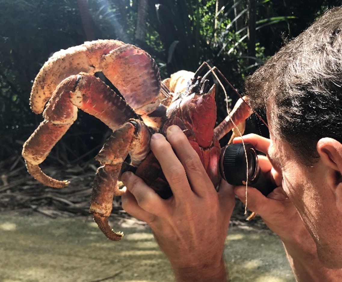 Dr Matt Eckersley with Ribber crab